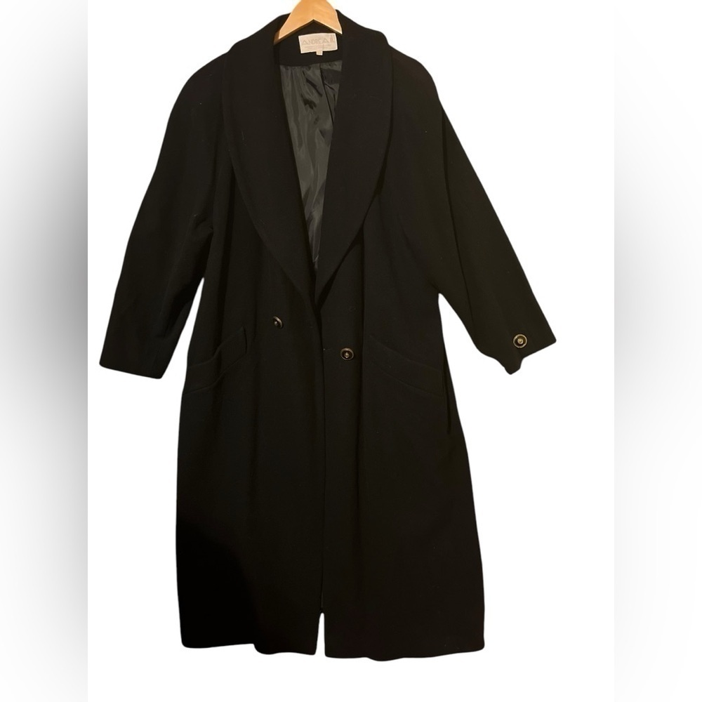Wool Full Length Trench Coat Black Andrea. II Women's Jacket Vtg Lined 24W